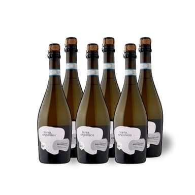 Terra Organica Prosecco D.O.C. 10.5% ABV, 6 x 75cl - Italian Light and Extra Dry Sparkling Organic Prosecco - Award Winning Prosecco - Produced by Family Run Winery - Great Prosecco Gift Set
