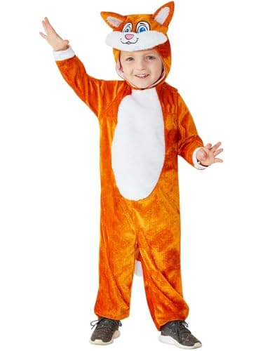 Smiffys Toddler Cat Costume, Orange with Hooded Jumpsuit, Children's Animal Fancy Dress, Animal Dress Up Costumes