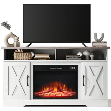 INMOZATA Electric Fire Insert TV Stand, Entertainment Center Console Table with Realistic LED Flame Effect, Remote Control&Overheat Protection, White, 23" Fireplace, for 65" TV