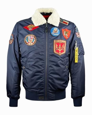 Top Gun Official B 15 Mens Flight Bomber Jacket with Patches Navy