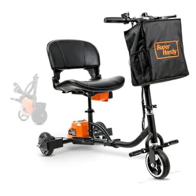 SuperHandy 3 Wheel Folding Mobility Device Electric Powered Portable Ultra Lightweight Compact Collapsible Design Long Range Travel with 2 Detachable 48V Lithium-ion Batteries at a Max Load of 125kg