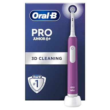 Oral-B Pro Junior Kids Electric Toothbrush, 1 Toothbrush Head, 3 Modes with Kid-Friendly Sensitive Mode, for Ages 6+, 2 Pin UK Plug, Purple