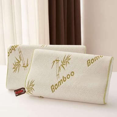 Luxury Large Contour Bamboo Memory Foam Pillow – Pack Of 2 – 35D Firm Foam with 240 GSM Bamboo Cover – Ergonomic Pillow for Neck And Shoulder Pain – Ideal Orthopedic Pillow for All Sleeping positions