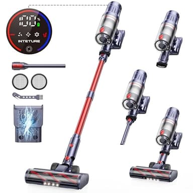 INTETURE Cordless Vacuum Cleaner 550W/45Kpa,60Mins Stick Vacuum,Self-standing Upright Vacuum Cleaner with Wall Mount Charging,Touch Screen,Vacuums for Hardwood Floor Carpet Pet Hair