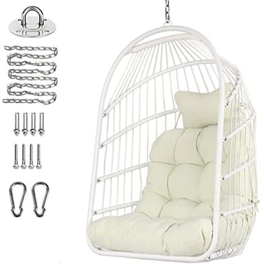Chihee Egg Chair Foldable Wicker Rattan Hanging Chair Swing Chair Indoor Outdoor Patio Wicker Chair Hammock Chair with Stainless Steel Hanging Kit Chain Link UV Resistant Cushion Bedroom Balcony