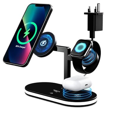3 in 1 Wireless Charger Station for MagSafe Magnetic Fast Charging Station Stand for Apple iPhone 16 15 14 13 12 Series Apple Watch 10 9 8 7 6 5 4 3 2 SE Ultra Ultra 2 AirPods 4/3/2/Pro(With Adapter)