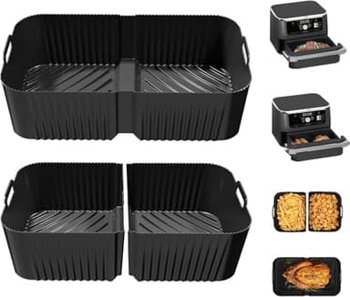 Ninja Air Fryer Silicone Liners for Flexi Drawer 10.4L, AF500UK and Ninja Foodi Flexdrawer Accessories, Premium 10cm High Reusable Large Air Fryer Inserts 3 Packs Black