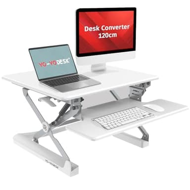 Yo-Yo Desk Standing Desk Converter - Transform Any Desk Into a Sit-Stand Workstation - Height Adjustable Riser for Single or Dual Monitor - Ergonomic Tabletop with Keyboard Tray, 120cm Wide (White)