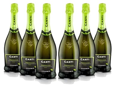 Canti - Prosecco D.O.C. Sparkling Extra Dry Millesimato, Organic Wine 11%, Italian Glera Grape Variety from Veneto, Sweet and Fresh Taste, 6x750 ml
