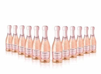 Canti - Prosecco D.O.C. Millesimato, Rose Sparkling Extra Dry 11 Percent, Wine Baby, Italian Glera and Pinot Noir Grape Varieties from Veneto, Fresh and Sweet Taste, 12 x 200 ml