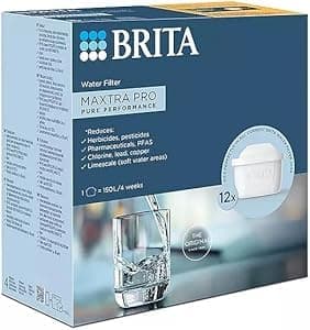 BRITA MAXTRA PRO Pure Performance Water Filter Cartridge - 12 Pack - Original BRITA Refill reducing impurities, Chlorine, PFAS, pesticides and limescale for tap Water with Better Taste