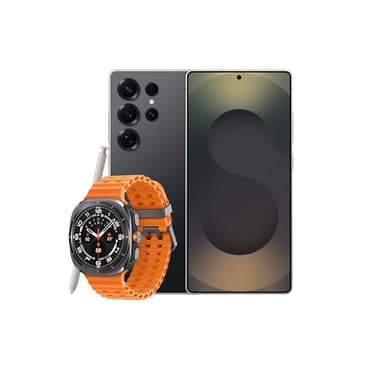 Samsung Galaxy S25 Ultra AI Smartphone, 12GB Memory, 512GB Storage, S Pen Included, Titanium Black and Galaxy Watch Ultra Orange, 47mm, LTE (UK Version)
