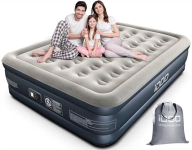 iDOO Inflatable Air Mattress, King Size Airbed, Air Bed, Blow Up Mattress Double with Built-in Pump, 3 Mins Self Inflating Portable Inflatable Bed for Home Guest Camping Travel 203x152x38cm