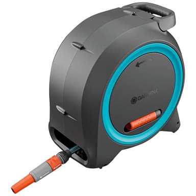 Gardena Dual Hose Box M/L with 25 m Hose, Ready-to-Use, for Wall or Portable Installation, Automatic Hose-Guide for Rewind, Space-Saving Storage, Durable Weather-Resistant Design (18695-28)