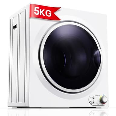 5KG Vented Tumble Dryer with Sensor Dry, Reemix 1400W Compact Tumble Dryer with Stainless Steel Tub, Control Panel Downside Easy Control for 5 Automatic Drying Mode, White
