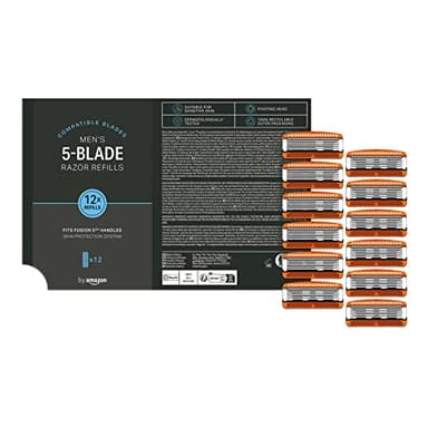 by Amazon Men's (5-Blade) Refill cartridges, fit all Gillette Fusion5 razors, Pack of 12
