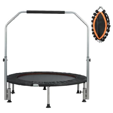 Panana Foldable Mini Trampoline, 48‘’ Fitness Trampoline Rebounder with Adjustable Handlebar for Adults, Exercise Trampoline Bouncer for Adults Home Gym Jumping Workout, 150kg Capacity