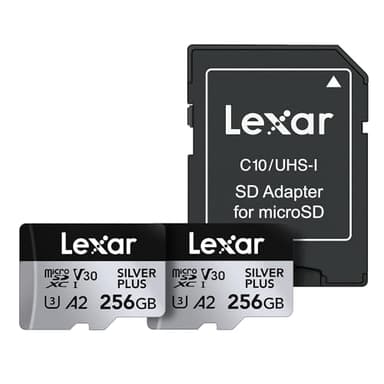 Lexar 256GB (2-Pack) Professional Silver Plus Micro SD Card, UHS-I, C10, U3, V30, Full HD & 4K, Up to 205/150 MB/s microSDXC Memory Card, for Videographers, Gamers (LMSSIPL256G-B2ANU)