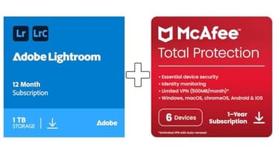 Adobe Lightroom with Lightroom Classic 1 TB & McAfee Total Protection 2025 |6 Devices | 12 Months | Digital download