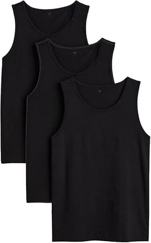 COSHAL® 3 Vest Men's Black Sleeveless Vest 100% Cotton Mens Tops Summer Vest Tank Top for Gym Workout Men Tshirt Everyday Athletic Wear Running Undershirt Multipack Vest Black XXL