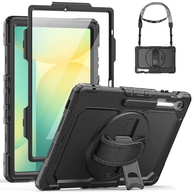 SEYMCY Case for Samsung Galaxy Tab S10 FE+ Plus 13.1 inch 2025, Full-body Shockproof with Screen Protector, 360° Rotating Hand Strap & Stand, Shoulder Strap for Samsung S10 FE+ Plus Tablet Case, Black