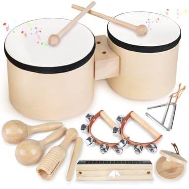 Toddler Toys Musical Instruments Kids Drum Kit Baby Drum Wooden Toys Musical Toys Gifts for 2 3 4 5 Years Old Girls Boys