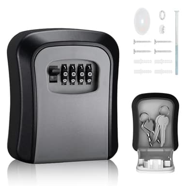 SXCCNW Key Safe Wall Mounted Outdoor – Waterproof Key Safes Box with 4 Digit Combination Lock, Black Security Key Box for Home, Garage, Office & Vacation Hide (21x9 cm)