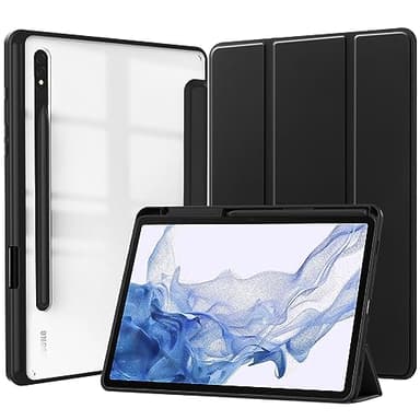 QJONSIU Case Compatible with Samsung Galaxy Tab S11 Ultra, Stand Feature Ultra Thin Soft TPU Smart Cover with Auto Sleep Wake, Clear Acrylic Back-Black