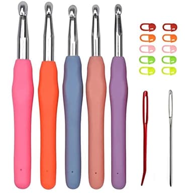 Crochet Hooks Set, Size 6.5mm 7.0mm 8.0mm 9.0mm 10.0mm Soft Handles Large Crochet Hooks with Needles and Stitch Markers (Multi-Colored A)