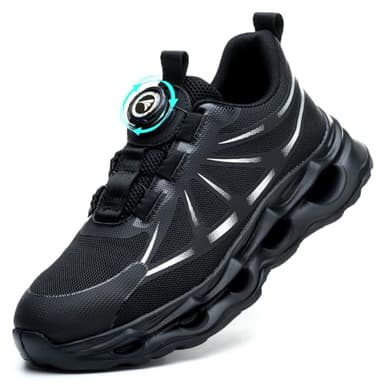 VAVOBIS Safety Trainers Men Womens Steel Toe Cap Trainers Non Slip Safety Shoes Lightweight Work Trainers Puncture Proof Work Shoes with Swivel Buckle Shoelaces，Black UK 13