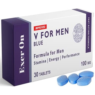 ErexOn - V for Men Blue 30 Tablets - 100mg Herbal Supplement for Men - Strong Effect - Mens Health Support Tablets - Performance & Enhancement - Ginseng, L-Arginine, Ashwagandha, Maca Root