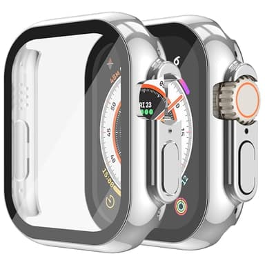 Piuellia 2-Pack Hard Case PC Screen Protector with Tempered Glass Compatible for Apple Watch Ultra 3 (2025) / Ultra 2 / Ultra 49mm, Cover Anti-Fall Ultra-Thin for iWatch, 1 Silver + 1 Transparent