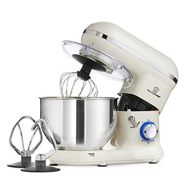 MisterChef PRO Electric Kitchen Food Stand Mixer, Big Bowl, Eggbeater, Dough Hook & Stainless Steel Whisk 5.5L Stainless Steel Bowl, Cream