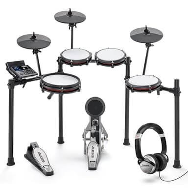 Alesis Nitro Max Kit and Numark HF125 - Electric Drum Kit with Bluetooth, 440+ Authentic Sounds, Drumeo Lessons, and Monitoring Headphones