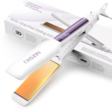 Faszin Professional Hair Straighteners, 42mm Wide-Plate Titanium Negative Ion Flat Iron, 30s Rapid Heating, Real-time Temperature Display, 11 Adjustable Temperature Levels (130-230℃)-White