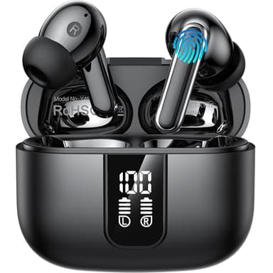 FuJiaXin Wireless Earbuds, 2025 Bluetooth 5.3 Headphones in Ear buds, HiFi Stereo Earphones with 4 ENC Noise Cancelling Mics, 40H Playtime earbuds with IP7 Waterproof,Dual LED Display USB-C Ultralight