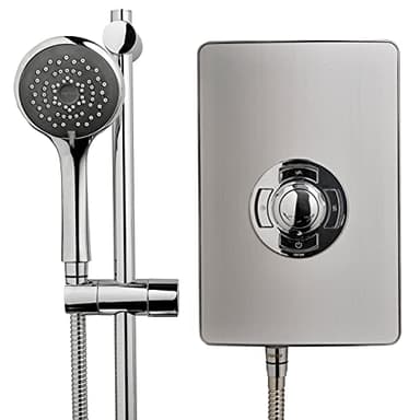 Triton Showers Collection 2 | Shower Electric | 8.5 KW | Triton Showers Aspirante I Brushed Steel I Electrical Showers | with Showerhead and Anti Twist Hose | Best Electric Shower Units for Bathrooms