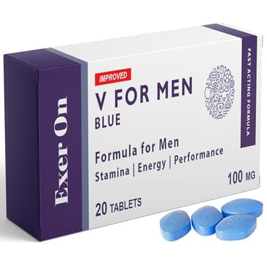 ErexOn - V for Men - Blue 20 Tablets - 100mg Improved Vitality Formula - Strong Effect - Mens Health Support Tablets - Performance & Enhancement - Ginseng, L-Arginine, Ashwagandha, Maca Root