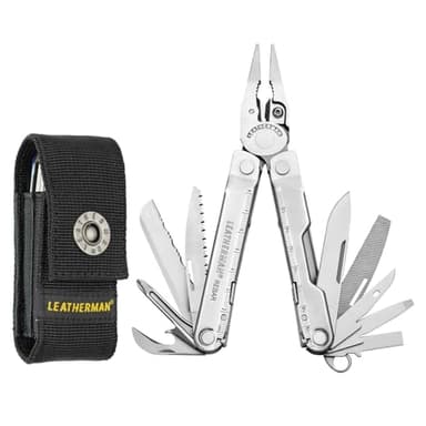 Leatherman Rebar Multi-Tool - 17 All-Tools for DIY & Camping, Black Stainless Steel with Black Nylon Holster, Silver