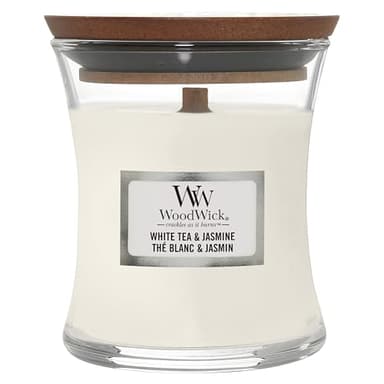 WoodWick Scented Candle with Crackling Wick | White Tea & Jasmine Mini Hourglass Candle | Up to 20 Hours Burn Time | Perfect Gifts for Women