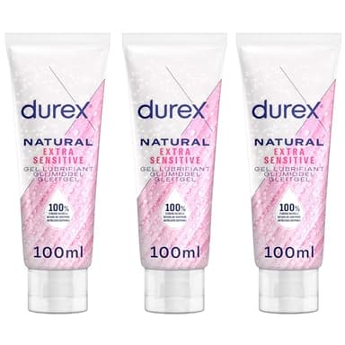 Durex Natural Extra Sensitive Lube, 100ml, Water Based Lube, Natural Lubricant, Intimate Gel, Non Sticky, Condom & Toy Compatible, pH Friendly, Ease Vaginal Dryness & Discomfort, Aloe Vera Pack of 3