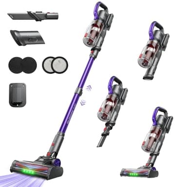 Cordless Vacuum Cleaner, 45Kpa/60Mins/450W Stick Vacuum Cleaner for Home, Anti-Tangle Vacuum Cleaners with Detachable Battery & Self-Standing, Lightweight Vacuum for Floor Carpet Pet Hair Purple