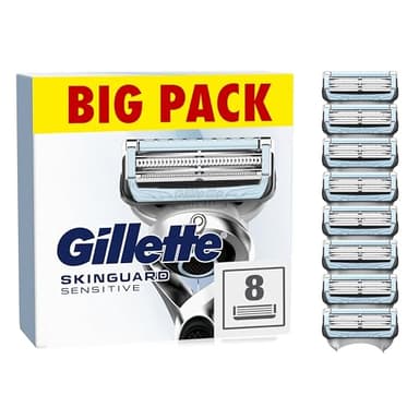 Gillette SkinGuard Sensitive Razor Blades Men, Gillette Razors for Men, Pack of 8 Razor Blade Refills with Precision Trimmer, Fits All Skinguard ProGlide ProShield and Fusion5 Handles, Men's Razors