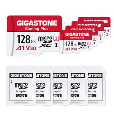 【For Switch 1 Only】GIGASTONE Micro SD Card 128GB 5-Pack, Gaming Plus, MicroSDHC Memory Card for Nintendo-Switch 1, Full HD Video Recording, UHS-I U1 A1 Class 10, up to 100MB/s, with SD Adapter