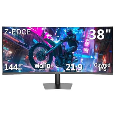 Z-Edge 38 Inch Ultrawide Curved Gaming Monitor 144Hz UWQHD+ 3840x1660 IPS Monitor 1ms MPRT, 21:9 Curved Screen, FreeSync, HDR10, Tilt/Swivel/Height Adjustable, HDMI DisplayPort