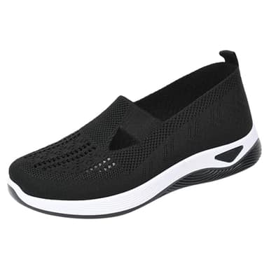 Walking Shoes for Women UK Slip On Trainers Women Wide Fit Ladies Breathable Mesh Walking Running Shoes Comfortable Arch Support Soft Sole Athletic Tennis Outlet Clearance UK Black 6