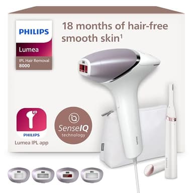 Philips Lumea Series 8000, IPL Hair Removal Device, with SenseIQ Technology, 4 Attachments for Body, Face, Bikini and Underarms, Satin Compact Pen Trimmer, Model BRI949/00