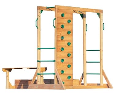 DOLPHIN PLAYGROUND Wooden Climbing Frame Outdoor with Monkey Bar, Climbing Wall, Sand Pit & Picnic Table - Ceder Wood Heavy Duty Kids Outdoor Play Equipment for Kids Ages 2+