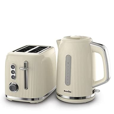 Breville Bold Cream Kettle and Toaster Set | with 1.7 Litre, 3KW Fast-Boil Electric Kettle and 2-Slice High-Lift Toaster | Cream and Silver Chrome [VKT223 and VTR003]