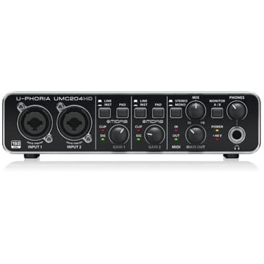 Behringer UMC204HD Audiophile 2x4, 24-Bit/192 kHz USB Audio/MIDI Interface with Midas Mic Preamplifiers,Black